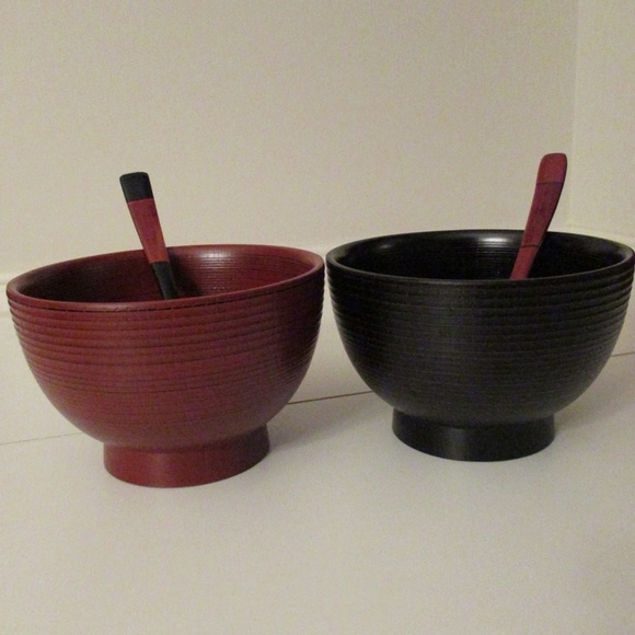 Japanese Lacquerware Ramen Bowls with spoons - Picture 3 of 12
